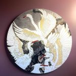 ranes in Flight (2024) | Acrylic, silver leaf, paper on canvas. 30"